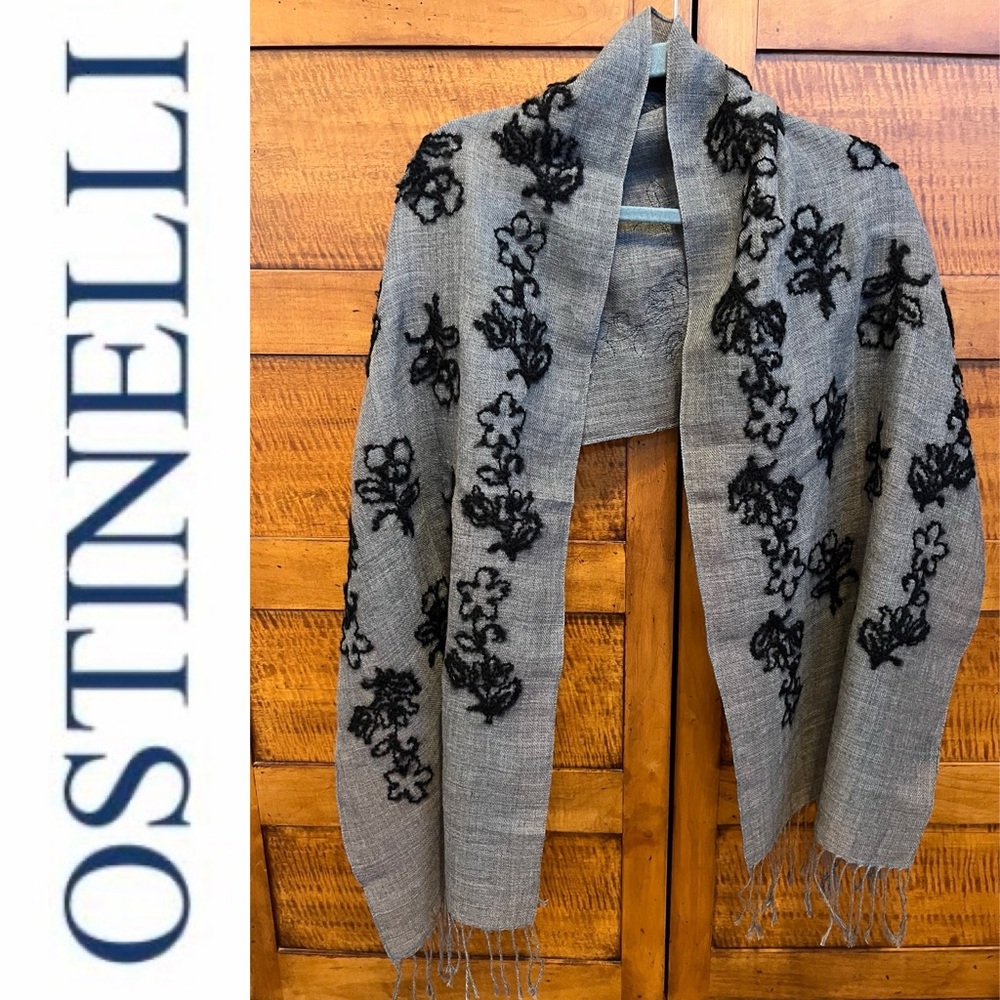 🇮🇹Vintage 100% Pure Wool/Lana Scarf by Ostinelli Como Italy | Floral 18” x 68”